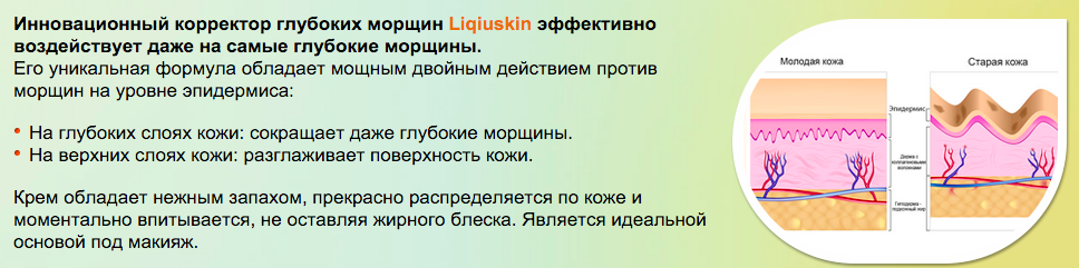 Воздействие крема от морщин Liqiuskin (Ликвискин)
